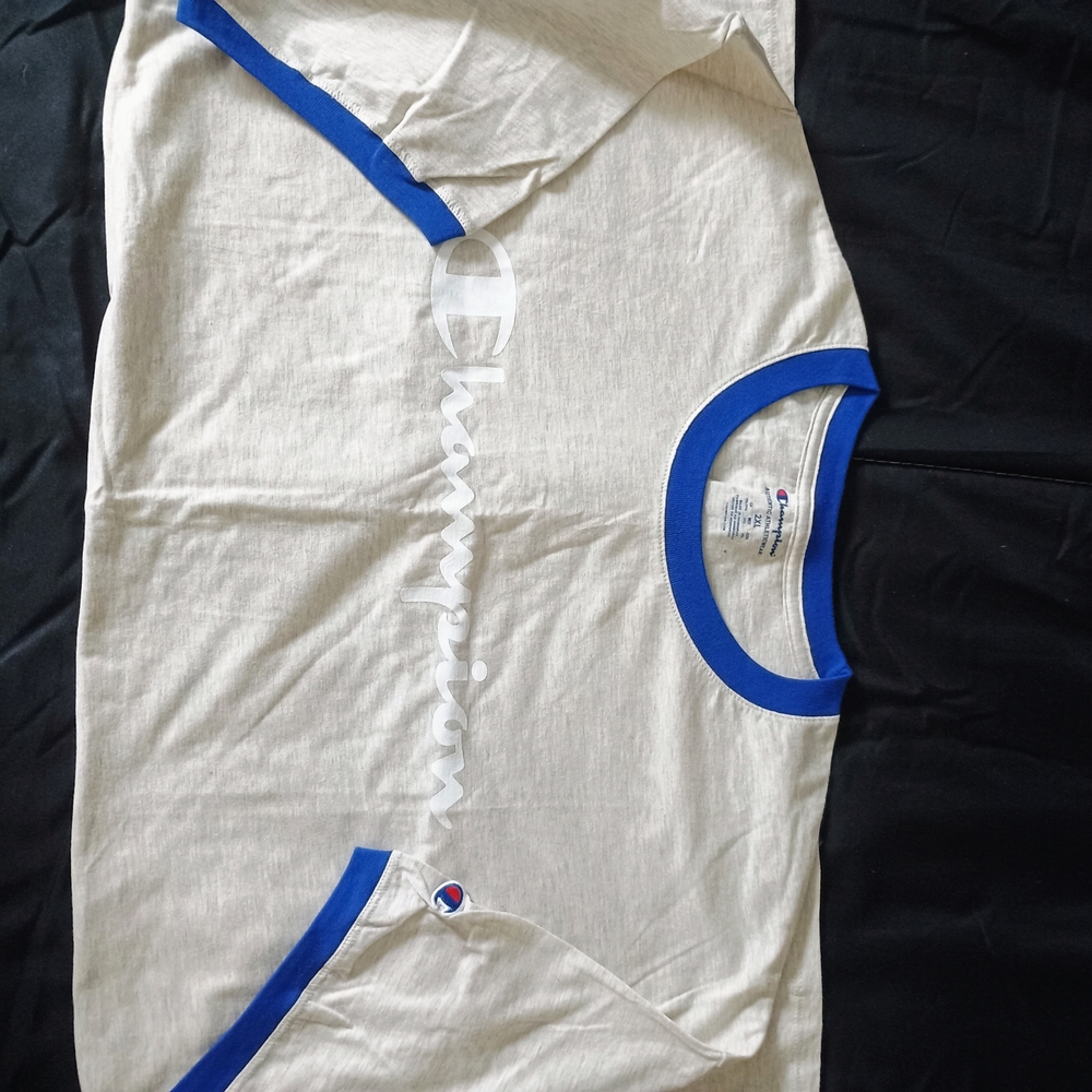 Champion Cream and Blue Short Sleeve Tee